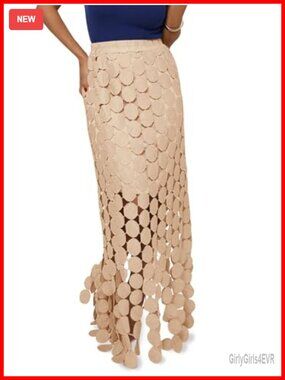 Hollow Out Maxi Skirt Boho Fringe Hem Elastic Waist Summer Beach Long Skirt